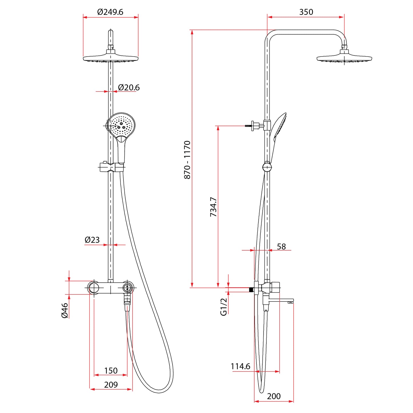 Rubine Rainshower Column with Mixer Inox S8