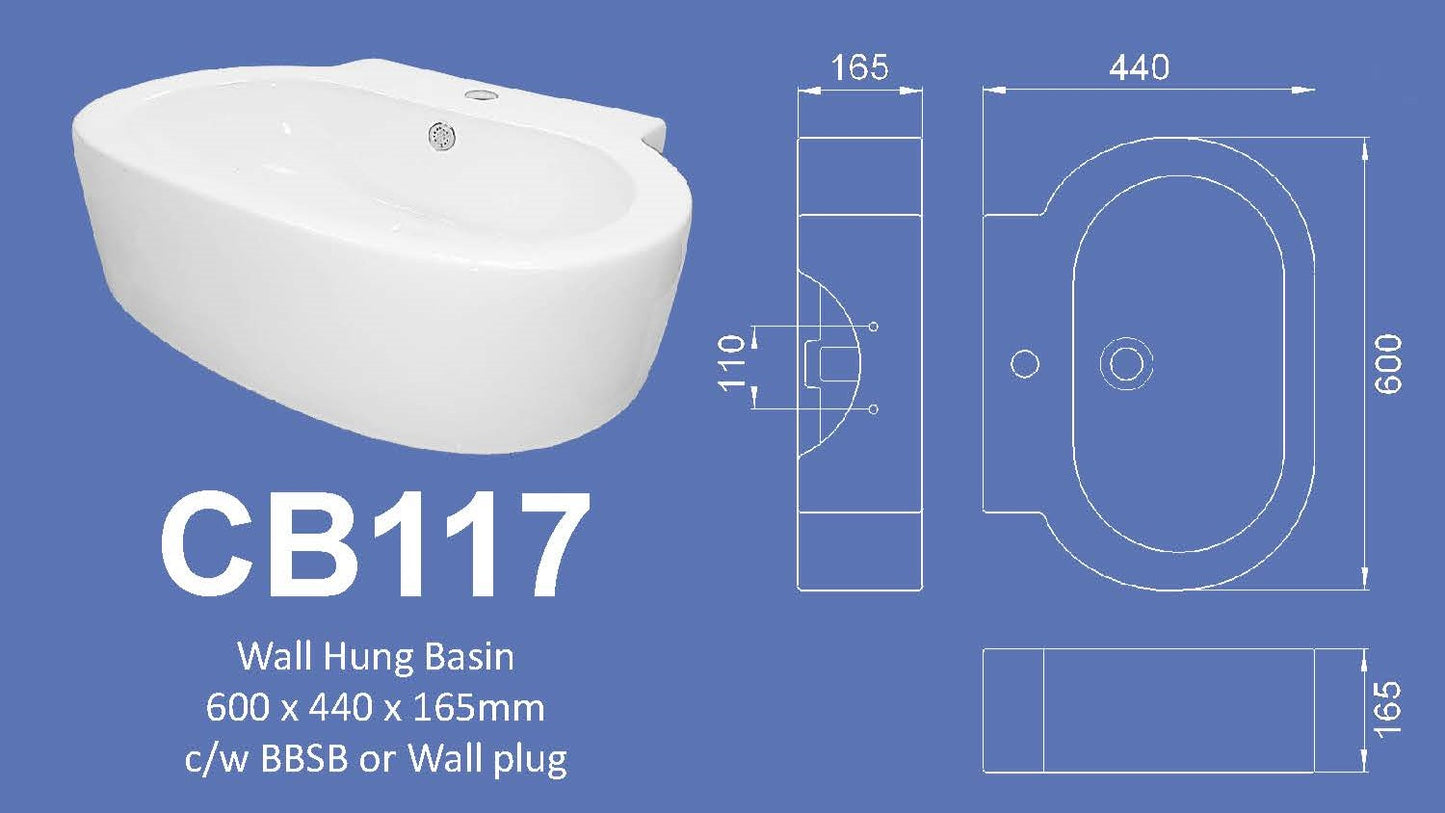 Basin- Velin CB117 (Wall Hung)