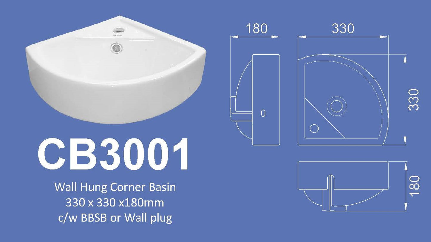 Basin- Velin CB3001 (Wall Hung Corner)